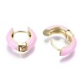 thumbnail image 4 of Brass Huggie Hoop Earrings with Enamel Real 18K Gold Plated Pink 14x15x5mm Pin: 1x1mm, 4 of 4