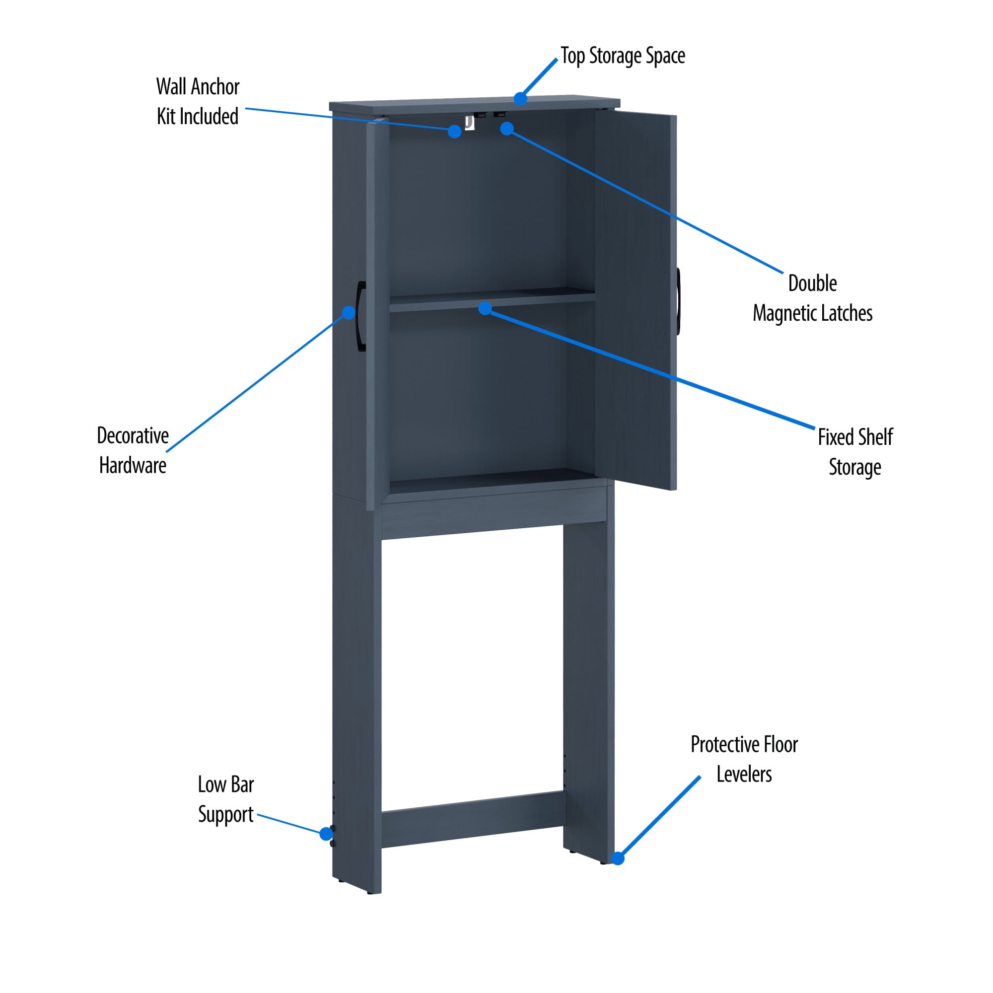 Mainstays Ardent Over-the-Toilet Bathroom Storage Cabinet, Blue