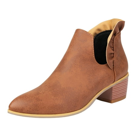 OJSFQUFP Ankle Boots for Women Ladies Simple Solid Color Comfortable Heel Mid Cylinder Pointed Plus Size Western Boots Ankle Boots Gothic Shoes Yellow 40