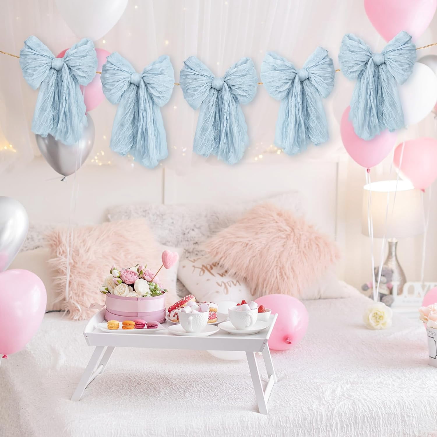 Dalrosia Large Bow Garland Banners for Coquette Birthday Party Decorations-Bow Themed Birthday Decor for Baby Shower Bridal Shower Bachelorette Party Wedding Favors Supplies