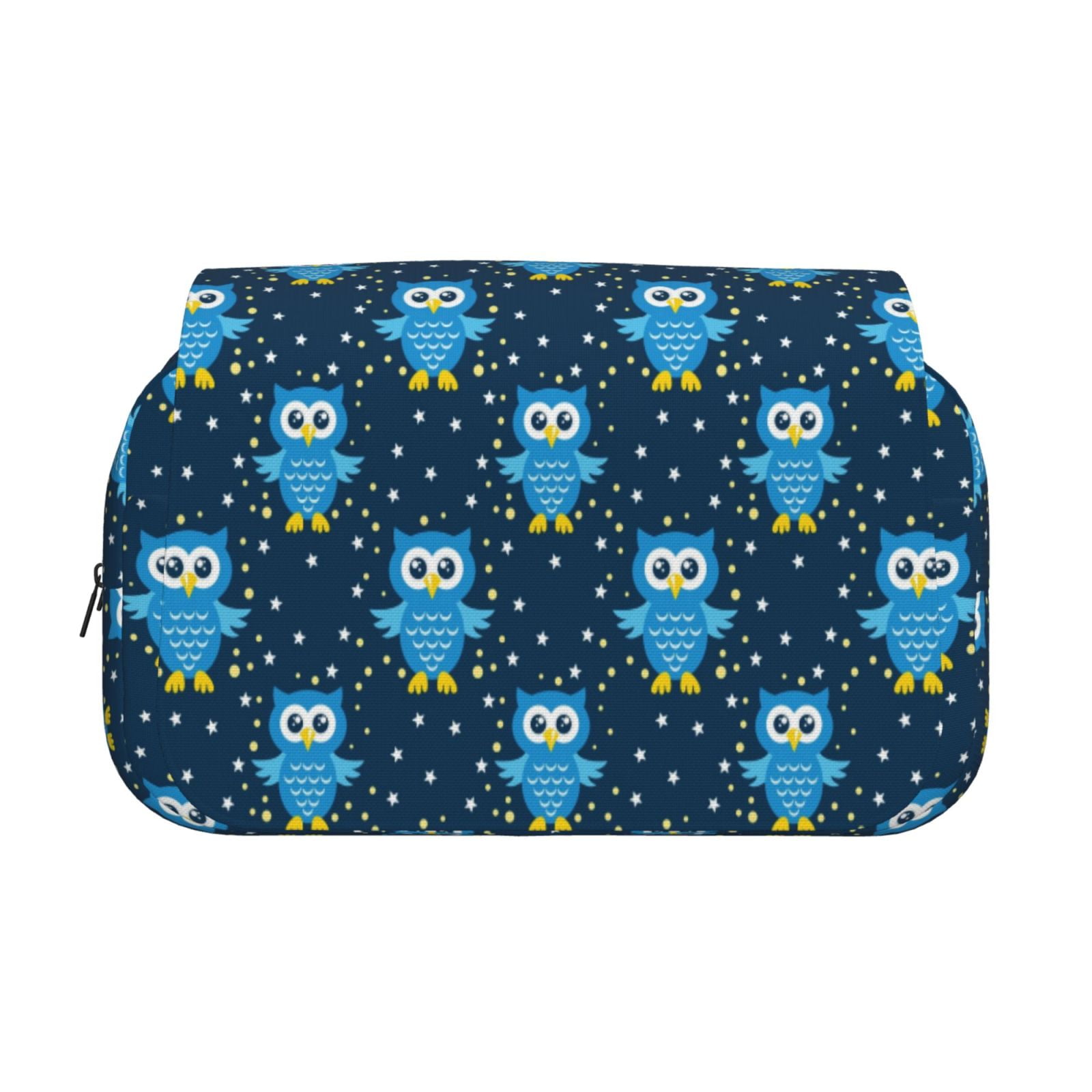 Rateoe Blue Owl Pattern Double Clamshell Pen Case, Storage Organizer with Two Zipper Compartments– Holds Up to 50 Pencils & Pens