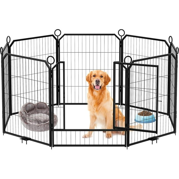 Riedhoff Dog Fence 24-Inch Indoor/Outdoor Fence for Dogs with 8Pcs Panels, Black