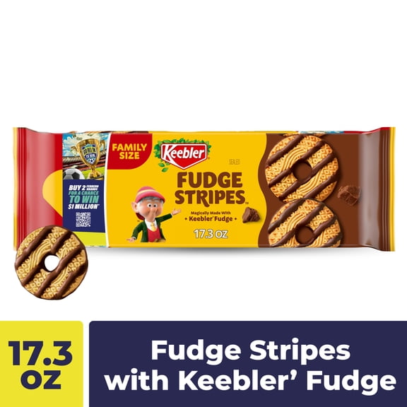 Keebler Fudge Stripes, Original Shortbread Cookies Coated in Keebler Fudge, Family Size 17.3 oz