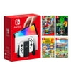 Nintendo Switch OLED Model White Joy Con 64GB Console HD Screen & LAN-Port Dock with Multiplayer 4 Game Cooperative Set & Mytrix Accessories - Local Co-op Games Best for Two Players