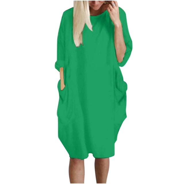 CEHVOM Robe Ample pour Femmes avec Poches, Col pour Dames, Hauts Longs Décontractés, Robe, Grande Taille, Solde