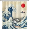 thumbnail image 4 of Japanese Bathroom Shower Curtain Blue Anime Ocean Asian Art Wave Red Sun Bath Curtain with Hooks Waterproof Fabric Polyester Shower Curtain Artistic Home Decorative, 36x72 Inch, 4 of 6
