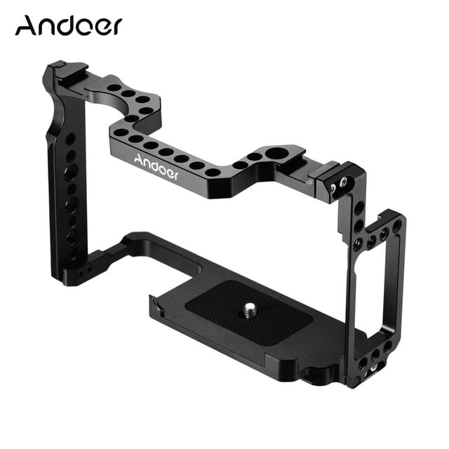 Andoer Camera Cage Aluminum Alloy with 1/4 Inch & 3/8 Inch Screw Holes Dual Cold Shoe Mount Compatible with Canon 5DS 5DR 5D Mark /III/II