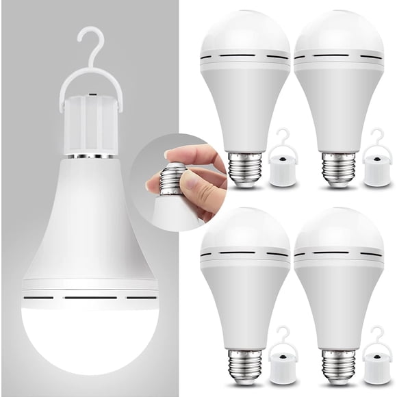 4 Packs Rechargeable Light Bulb, 15W 80W Equivalent LED 6000K Emergency Battery Light Bulb Stay Lights Up When Power Failure, 1200mAh Batte