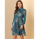 thumbnail image 2 of Vestido Floral Allegra K de una Línea de Manga Larga Azul pavo real satinado S, 2 of 6