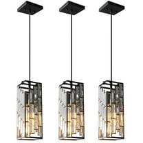 LMQNINE Modern Black Pendant Lighting Mini Crystal Chandeliers with Adjustable High for Kitchen Island Dinning Room Bedroom (3 Pack)