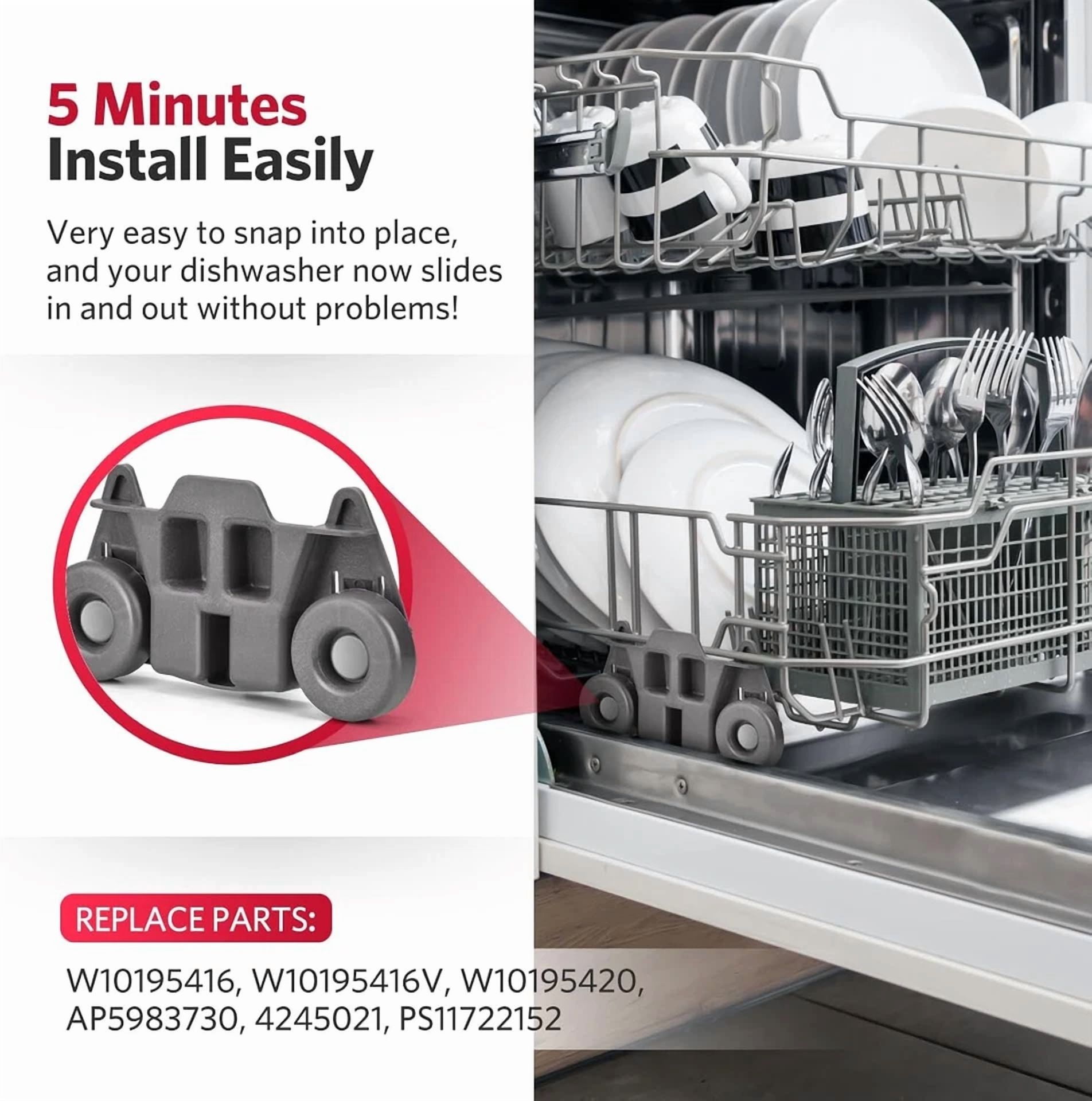 CRESTIN- Dishwasher Premium Wheels Lower Rack For Kenmore Elite Dishwasher Parts 4Pack