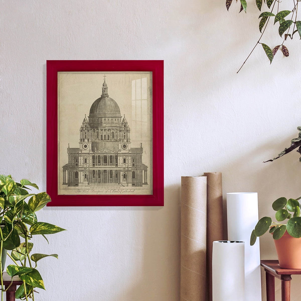 St. Paul's Cathedral -Framed Print w/glass-Cherry Red