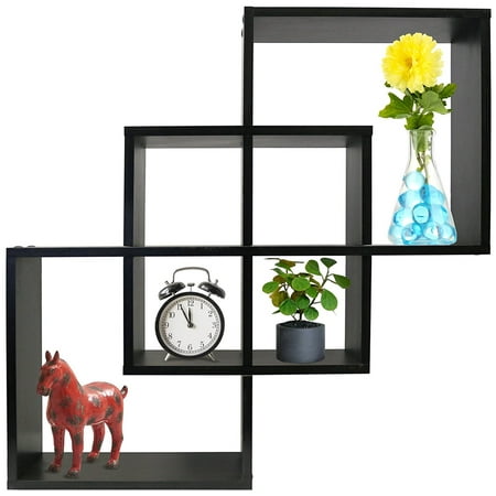 Greenco Quadrate Felix 3 Cubes Intersecting Decorative Wall Mounted Floating Shelves- Espresso Finish