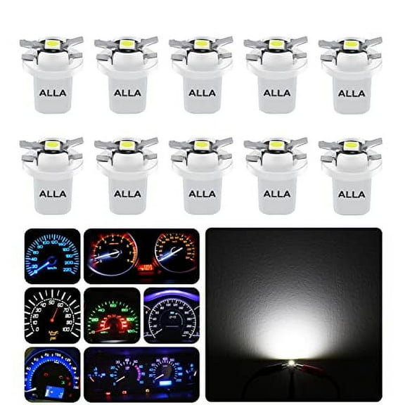 Alla Lighting Super Bright B8.5D 2721MF 17035 BP17035 2351MFX6 LED Bulbs, 6000K Xenon White Instrument Panel Lights 3030 SMD Dashboard Lights, Gauge Cluster Lights, Speedometer Lights,Indicator Lights