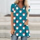 thumbnail image 1 of Puntoco Blusa de cuello en V con mangas raglán cortas y espalda larga con estampado navideño informal a la moda para mujer, 1 of 5