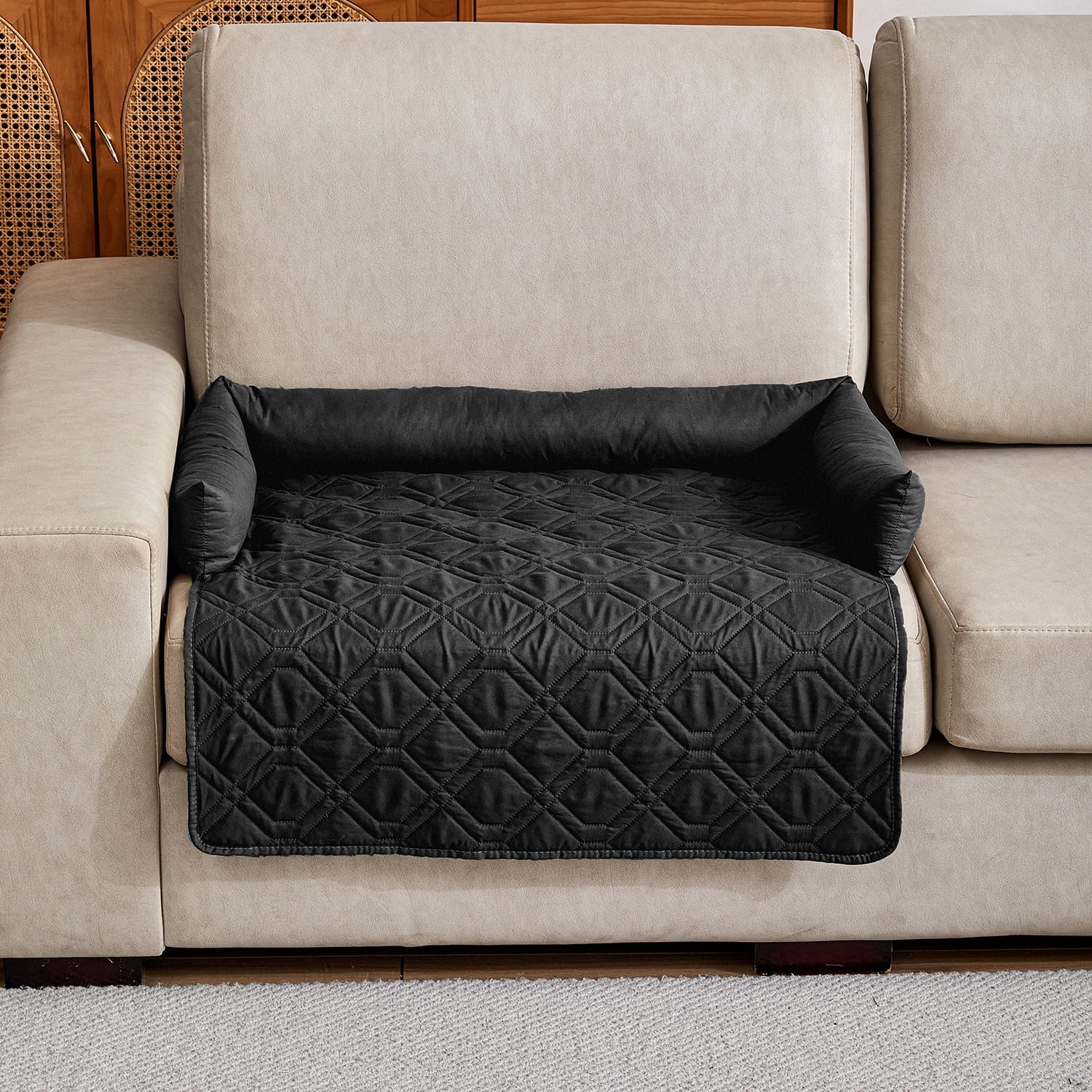 Suitable for Medium and Large Dogs Calm Pet Bed, Pet Furniture Protective Cover, Non-Slip Base, Side Pillow Pet Bed, Waterproof and Urine-Proof Fabric, Deodorant, Machine Washable Non-Slip