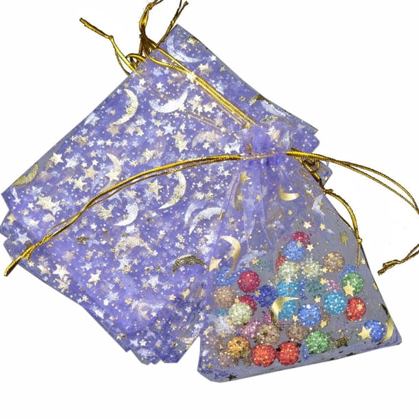 Chr. 100 bolsas de Organza con cordón de estrellas de luna con cordón para joyas pequeñas bolsas de regalo para boda, fiesta, día de san valentín