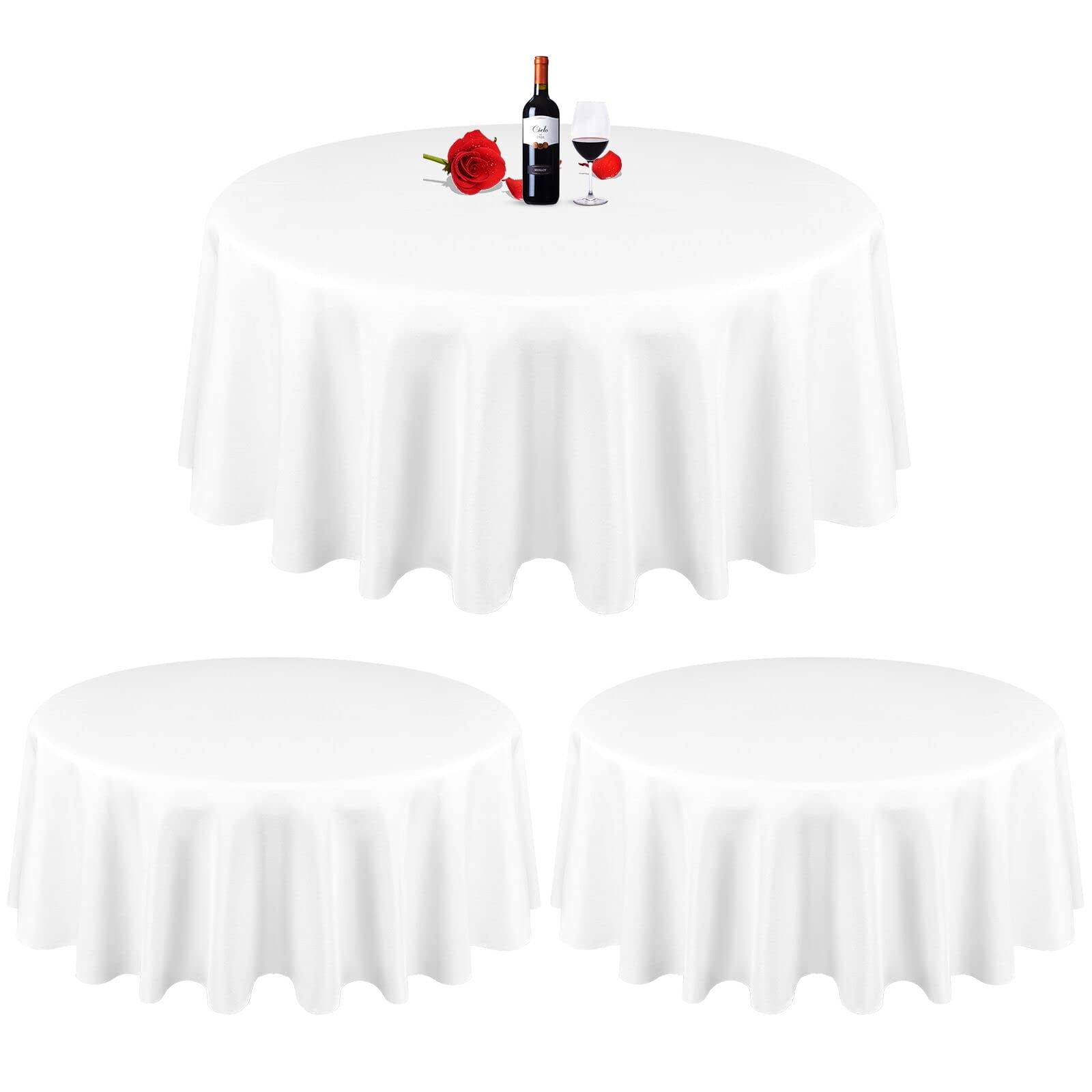 3 Pack Tablecloth 60 Inch Round White Polyester Tablecloth Water Resistant Washable Polyester