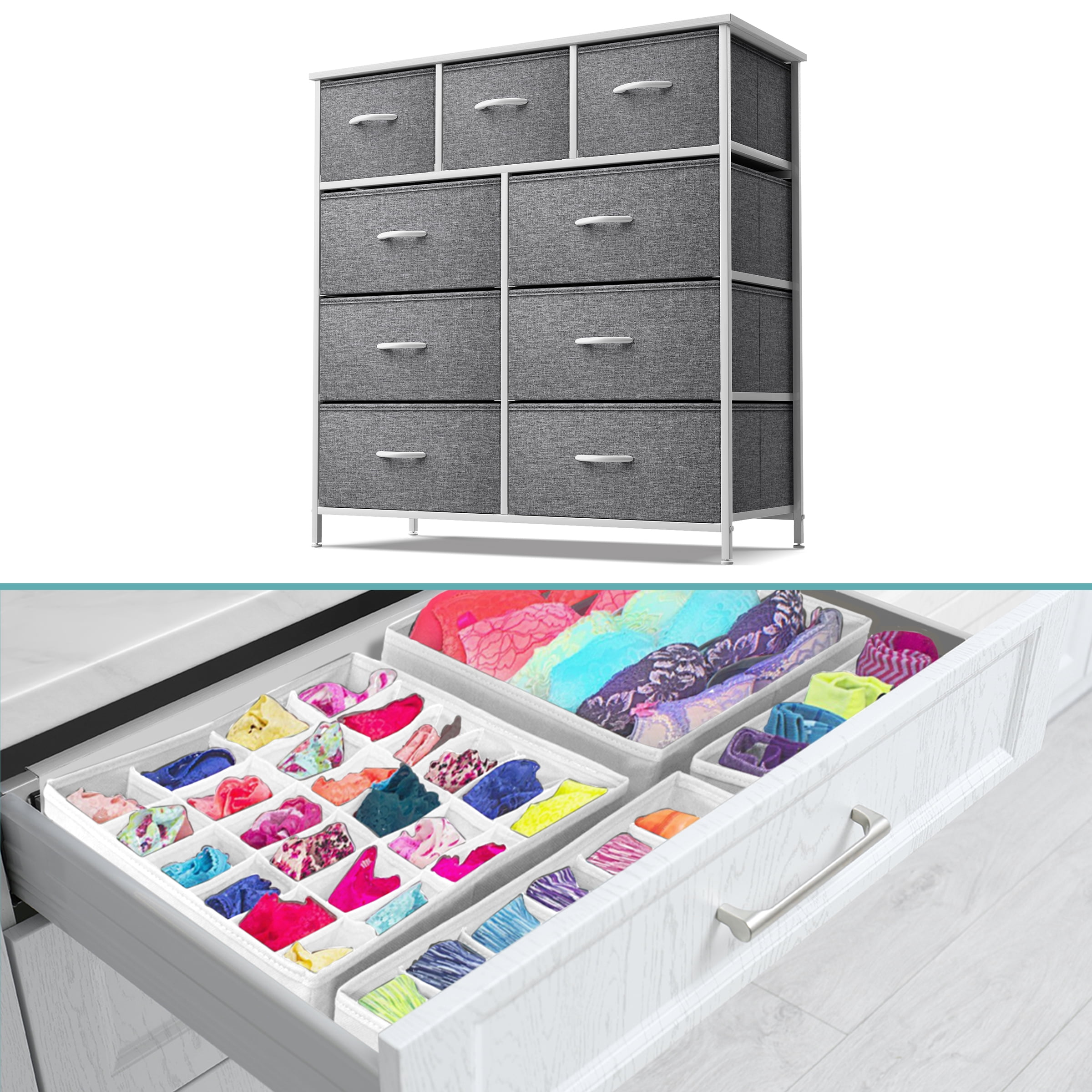 Sorbus 9-Drawer Dresser with Foldable Fabric Drawer Dividers: Ideal for Adult Bedrooms, Offices