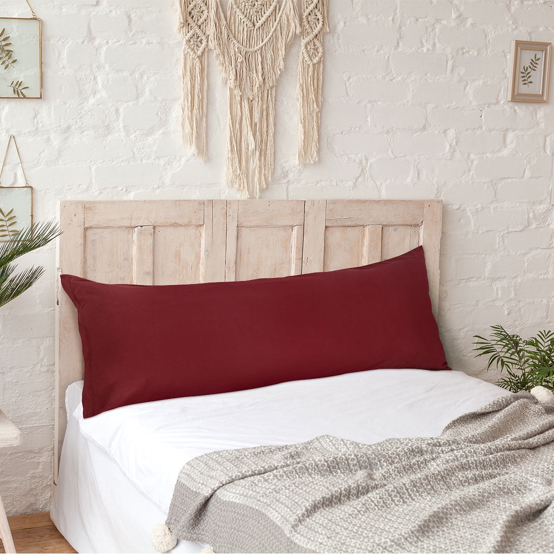 Unique Bargains 2 Packs Brushed Microfiber Body Pillowcase Burgundy 20" x 60"