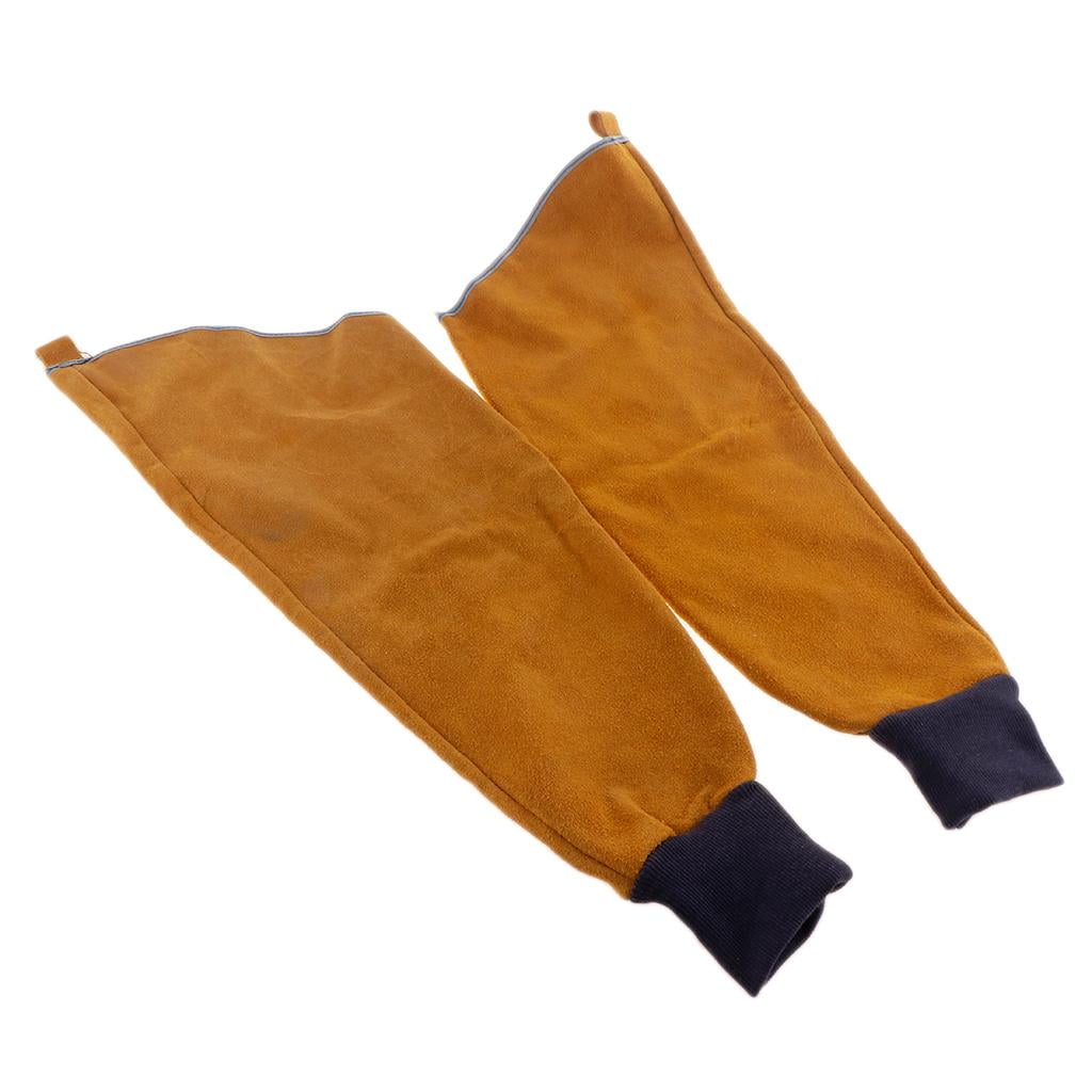 A Pair of Yellow Split Leather Welding Sleeves Protective Heat Arm Sleeve 