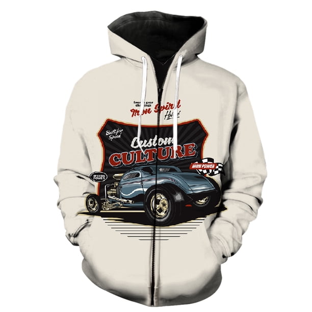 Sudadera con capucha y cremallera para hombre, diseño de coche clásico de dibujos animados, chaquetas con capucha, moda de primavera, estampado 3D, divertida, de gran tamaño, estilo hip hop, manga lar