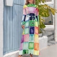thumbnail image 4 of Colorful Watercolor Squares Pattern Women's Long Dress Long Sleeves Dress Vintage Dresses Party Maxi Dress High Waist Dress, 4 of 4