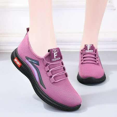 

Fashion Autumn Women Sports Shoes Flat Non Slip Lightweight Fly Woven Mesh Breathable Solid Color Elastic Lace Up Casual