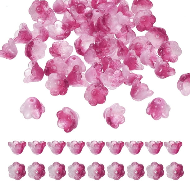 Uxcell 100 Pcs Perlas de Vidrio para Joyería, Perlas Espaciadoras de Flor Trompeta para Collares, Pendientes y Pulseras, Morado Rojo