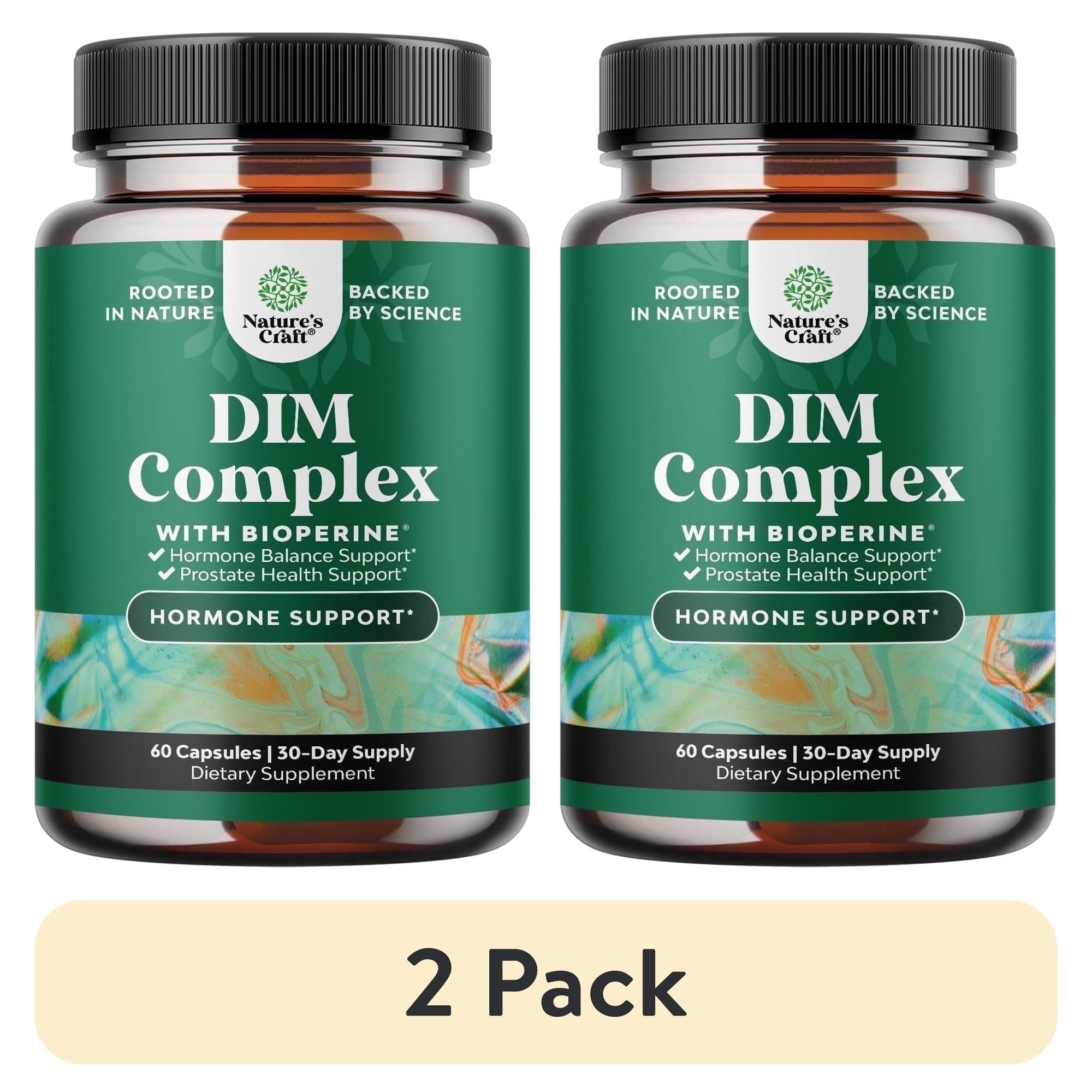 (2 pack) Natures Craft Pure DIM Complex Capsules 200mg with BioPerine, Hormone Balance & Prostate Health Support, 60 Count