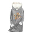 thumbnail image 2 of Qulqfy Plus Size Tops for Women Fleece Lined Long Sleeve Gray Pullover Tops Winter Floral Hooded Shirts Tops for Women, 2 of 5