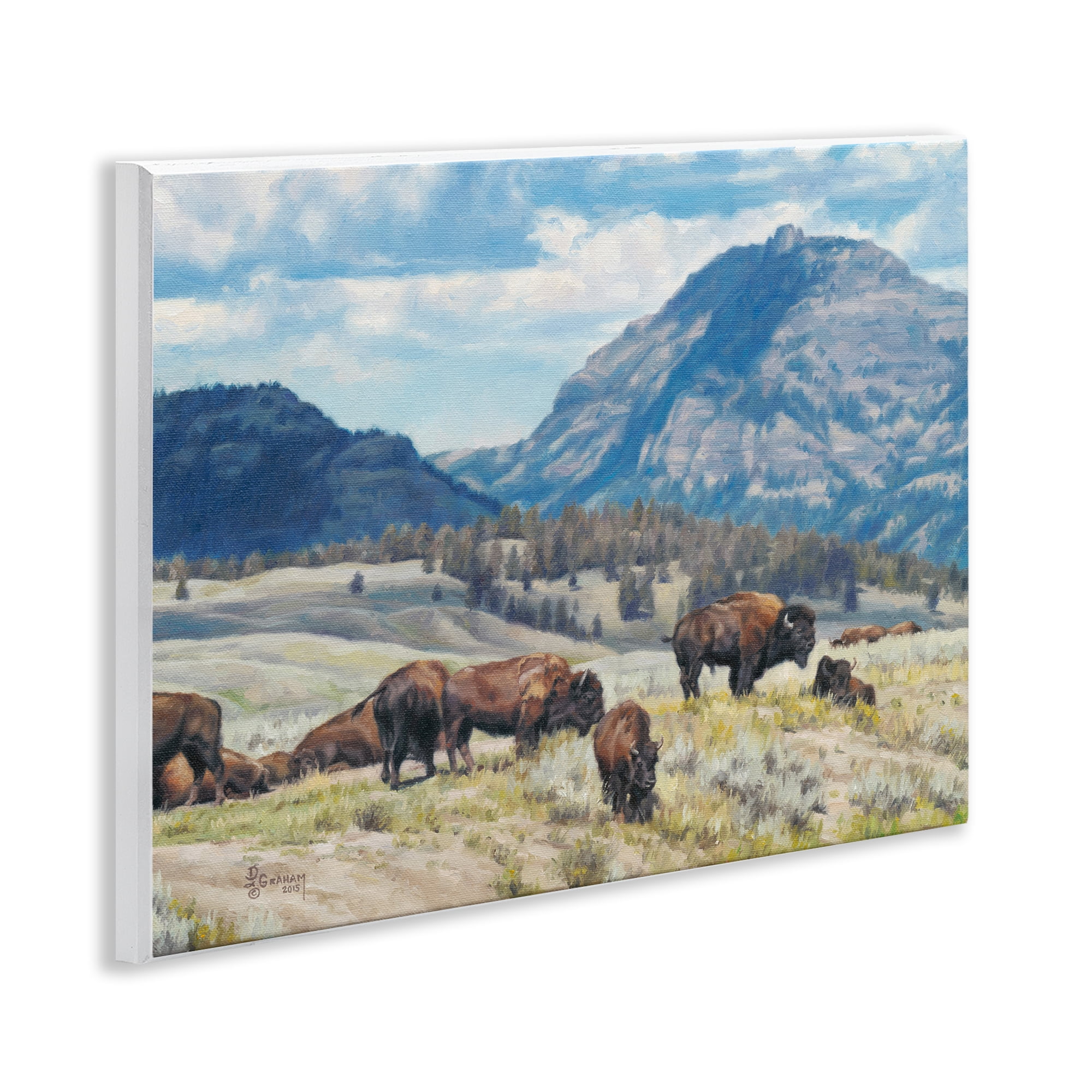 Stupell Industries Sunny Afternoon Bison Landscape Painting Unframed Art Print Wall Art, 14 x 11