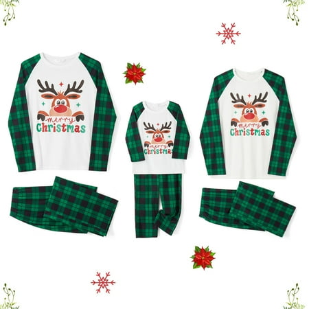 

FOCUSNORM Family Matching Christmas Pajamas Set Xmas Elk Letter Pjs set Women Men Kids Sleepwear Nightwear