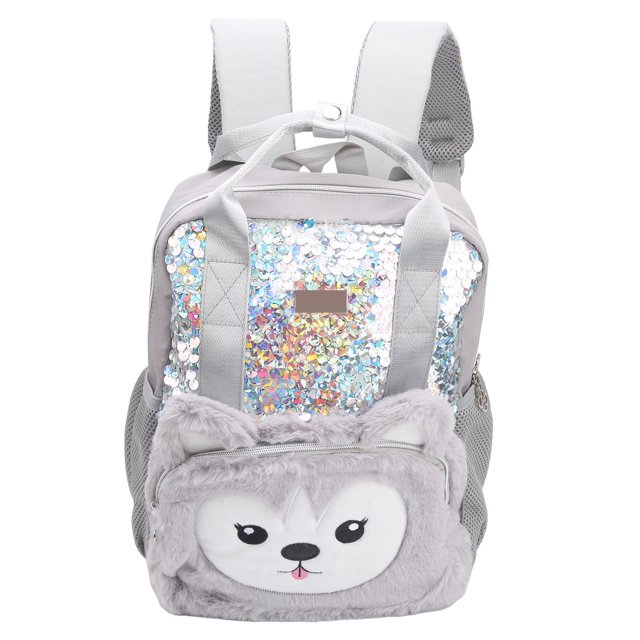Lindo patrón de dibujos animados lentejuelas mochila ajustable correa de hombro bolso bolso para niños gris