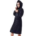 thumbnail image 2 of Elegani Women's Hooded Terry Bathrobe: Spa-Like Comfort & Style, Black S/M, 2 of 5
