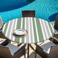 thumbnail image 6 of Sage Green Grey Stripe Round Tablecloth, Fitted Table Cover with Elastic for 36"-44" Round Tables, Farmhouse Minimalist Striped Table Cloth Outdoor Indoor Dinning Party Waterproof Tablecloths, 6 of 7