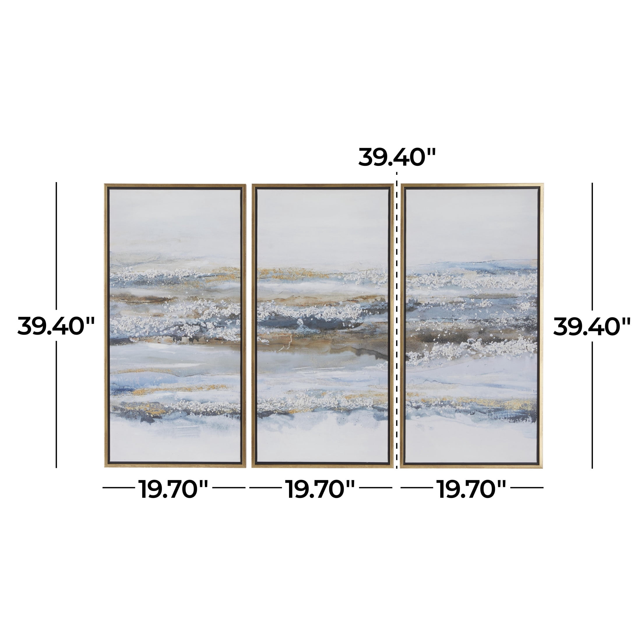 20" x 39" Landscape Framed Wall Art with Gold Frame, by DecMode (3 Count)