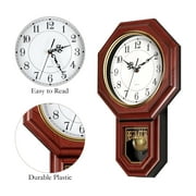 Wall Clock, Imitation Wood Plastic Regulator Clock with Pendulum, Rufous