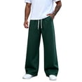 thumbnail image 3 of Leidass Mens Baggy Sweatpants Wide Leg Loose Open Bottom Uncuffed Gym Casual Lightweight Y2K Pants Relaxed Pocket No WrinkleCasual Relaxed Drawstring Lightweight Lounge No Wrinkle Dark Green L, 3 of 4