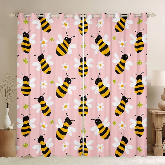 Homewish Flying Bee Black Out Curtains for Child Boys Girls,Spring Garden Curtains Pack of 2 (42x63 Each),Floral Daisy Animal Bedroom Curtains,Ultra Soft Home Decor