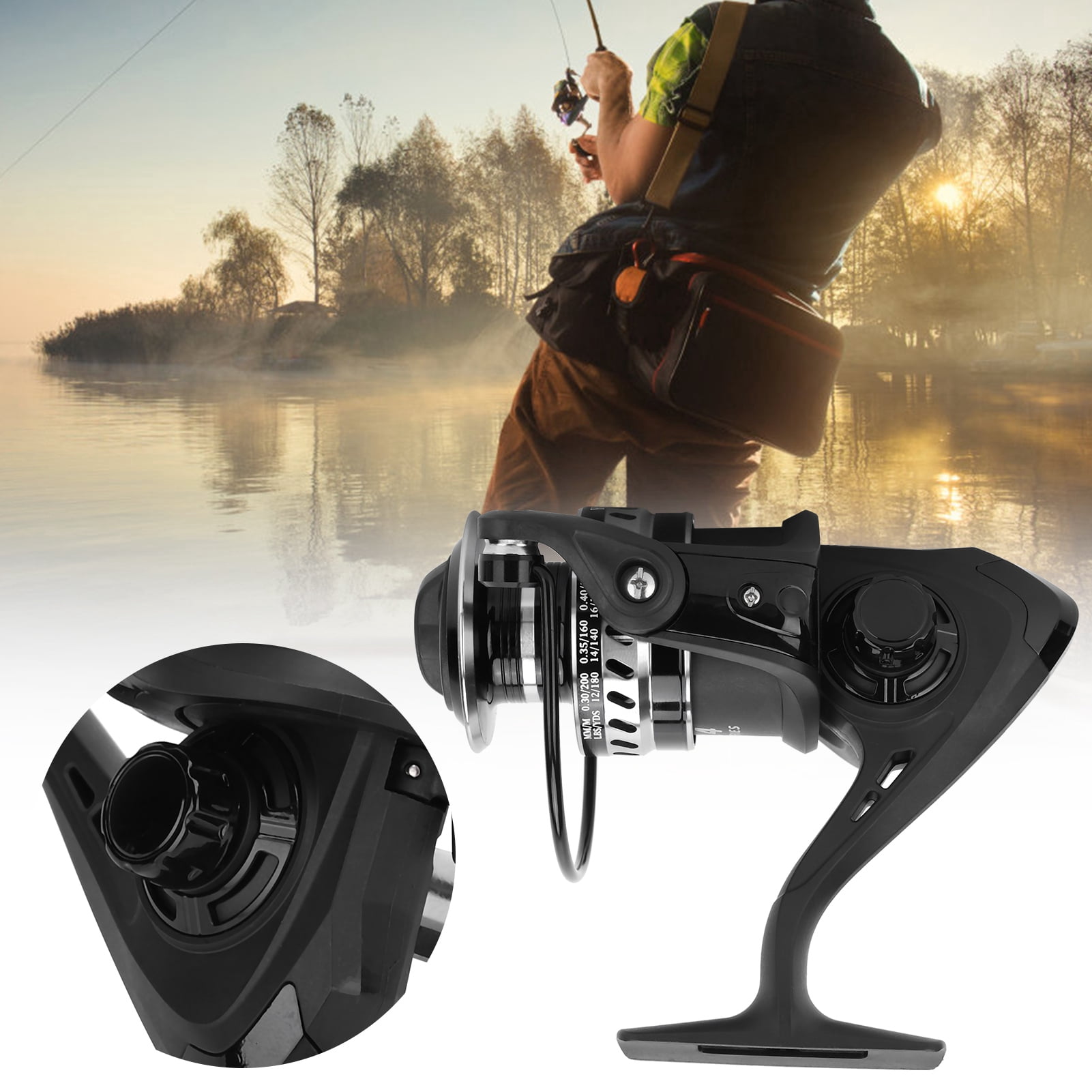 YAHHU Portable Metal Sea Rod Spinning Fishing Line Reel Rocking Raft Accessory LS5000 Silver Black with 5.2:1 Gear Ratio for Saltwater Freshwater Fishing Ambidextrous Retrieve (5.12 inches / 13 cm)