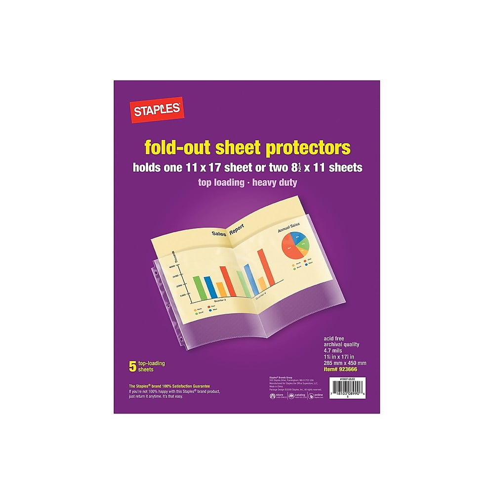 Staples 11' x 17' Top Loading Fold-Out Sheet Protectors 5/Pack (15937-CC) 923666