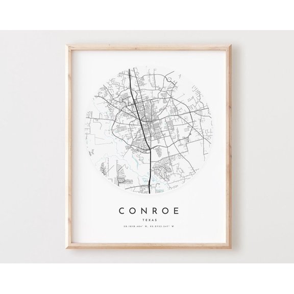 Conroe Map Print, Conroe Map Poster City Wall Art, Tx Road Map, Texas Print Street Map Decor, Office Gift, L987V4 ,Decor For Living Room Bedroom, 8x12 UNFRAMED