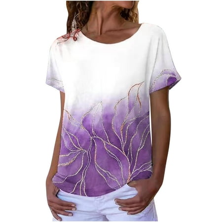 

kakina CMSX Work Shirts for Women Plus Size Fashion Short Sleeve Crewneck Loose Tops Blouse Puff Sleeve Prinded Cute Tops for Teen Girls Purple XXL