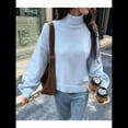 thumbnail image 4 of Suéter de Cuello Alto para Mujer, Jersey de Punto Grueso de Larga con Dobladillo Alto y Bajo, Top Moderno para Otoño e Invierno. Azul L, 4 of 8