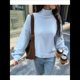 thumbnail image 4 of Suéter de Cuello Alto para Mujer, Jersey de Punto Grueso de Larga con Dobladillo Alto y Bajo, Top Moderno para Otoño e Invierno. Azul M, 4 of 8
