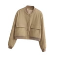 thumbnail image 4 of Chaqueta de mujer, abrigo informal para mujer, moda de mujer con bolsillos, ropa informal recortada sólida, chaqueta femenina para viajes, vacaciones, , Khaki, M Fernando chaqueta de primavera para mujer, 4 of 8