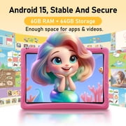 10.1 Android 15 Kids Tablet, Google Kids Space,Parent Control,6GB+64GB & Dual Camera Tablet for Kid, 6000mAh Child Education Tablet with WiFi(Pink)