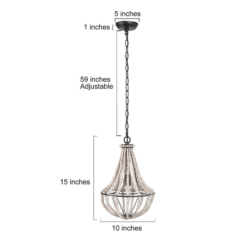 LNC Farmhouse Beaded Pendant Light with Black Metal Frame, Adjustable Hanging Fixture