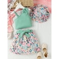 thumbnail image 2 of Bagilaanoe 3Pcs Little Girls Summer Clothes Toddler Sleeveless Camisole Tops + Flower Skirt with Belt + Hat 4T 5T 6T 7T Kids Casual Skirt Set, 2 of 9